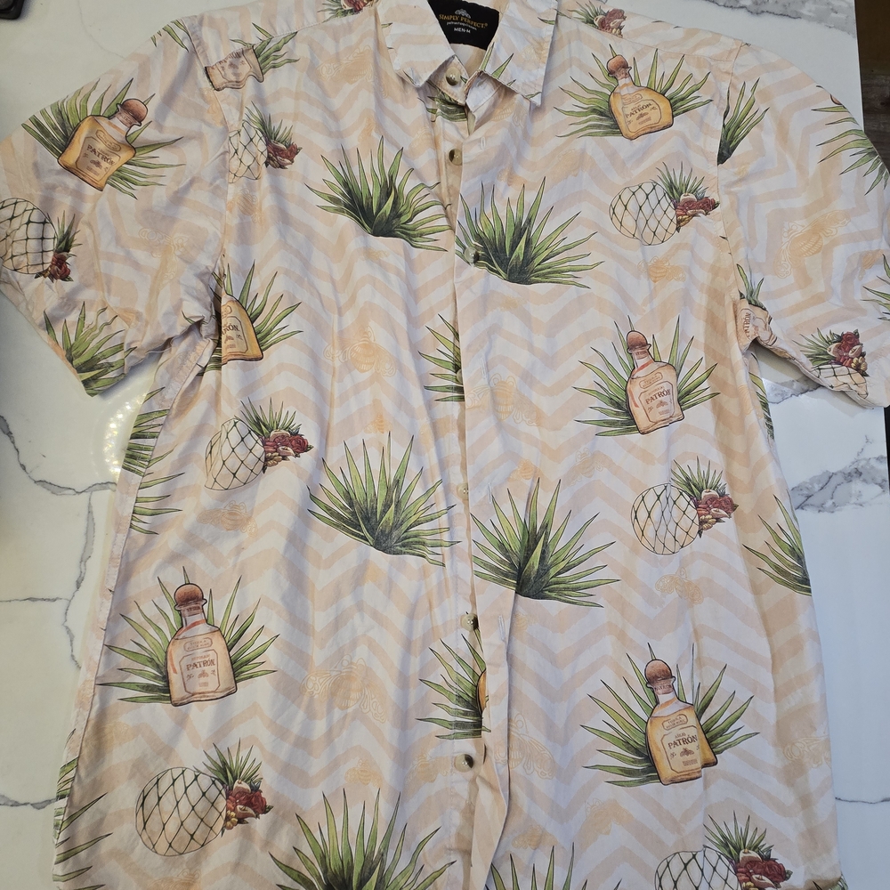 Simply Perfect Medium Patron Tequila Novelty Men's Tropical Print Shirt Cotton